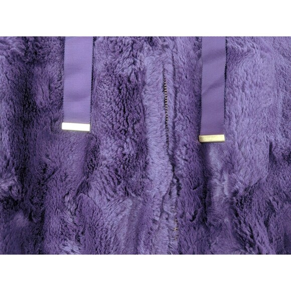 EXPRESS Faux Fur Hooded Deep Purple Teddy Jacket Sz Small w/ Gold Accents - Picture 6 of 14